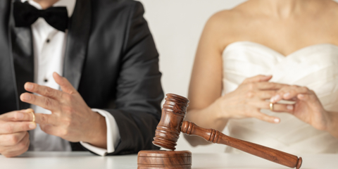 Bride, groom and gavel.
