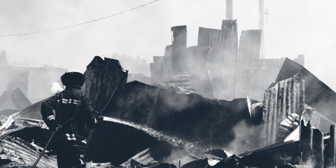 Ruins of a building after a fire